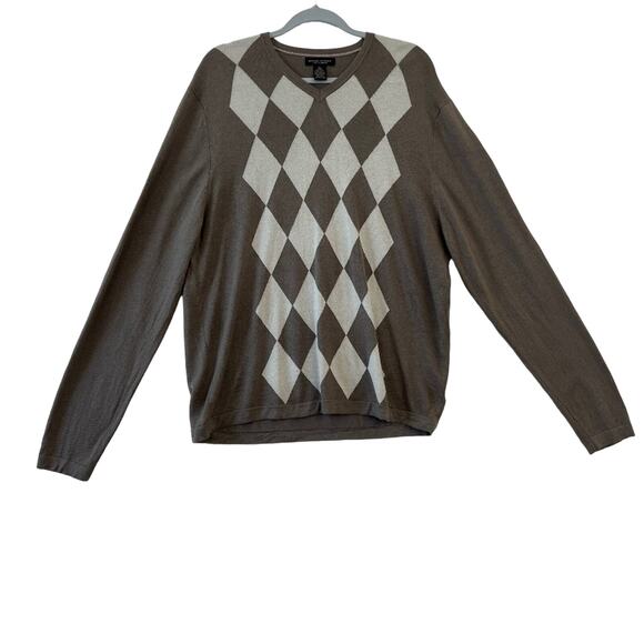 Banana Republic Other - Banana Republic Cashmere Silk Argyle V Neck Pullover Brown Sweater Mens XL